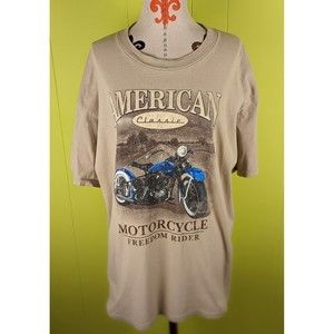 National Heritage American Classic Motorcycle Freedom Rider Men XL T-shirt Brown